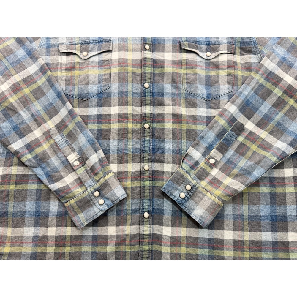 Lucky Brand Western Pearl Snap Shirt Blue Grey Plaid 7M44147 | Men's XXL - Picture 6 of 16
